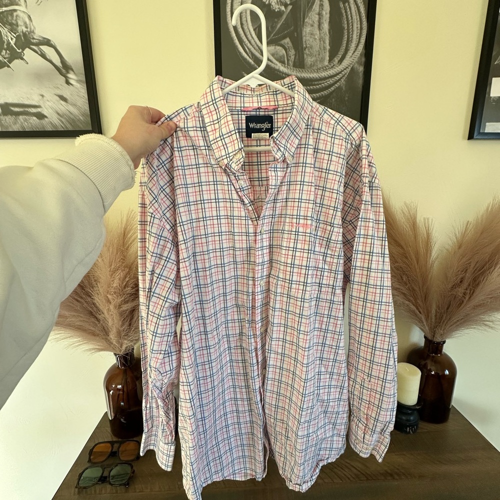 Wrangler Men's Red and Blue Checkered Shirt